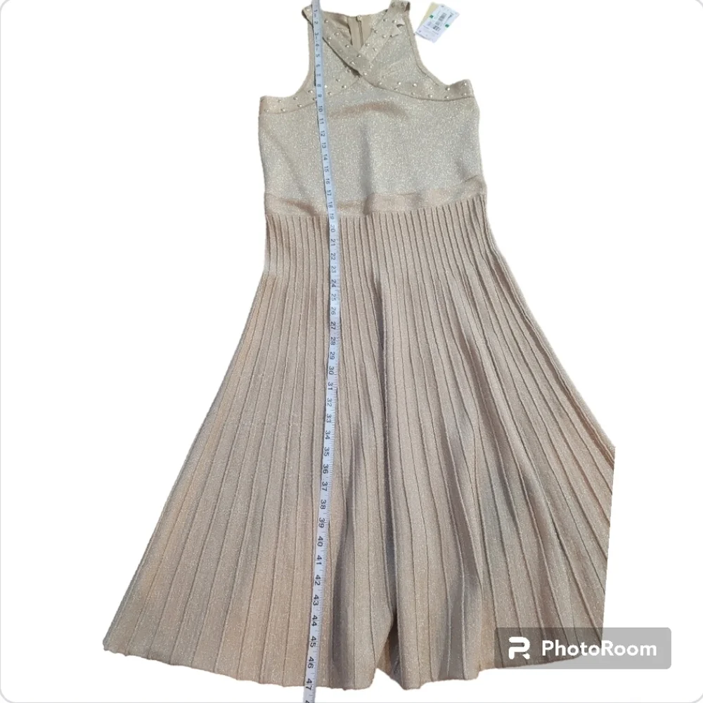 NWT Michael Kors Gold Studded Criss Cross Halter Midi Dress L